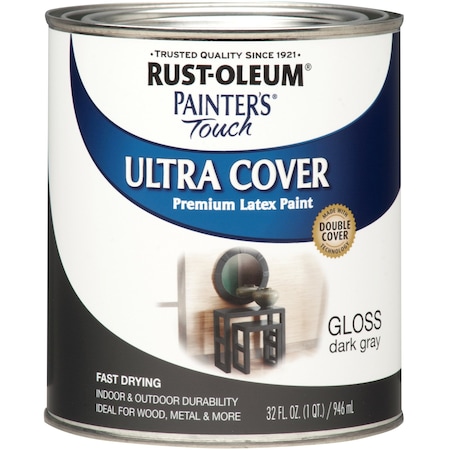 RUST-OLEUM Painter's Touch Ultra Cover Multi-Purpose Paint, Gloss Dark Gray, Quart 1986502
